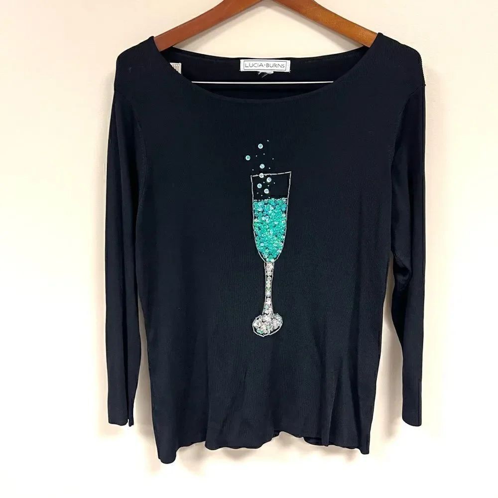 - Lucia Burns champagne flute with sequins top  Sz L/XL